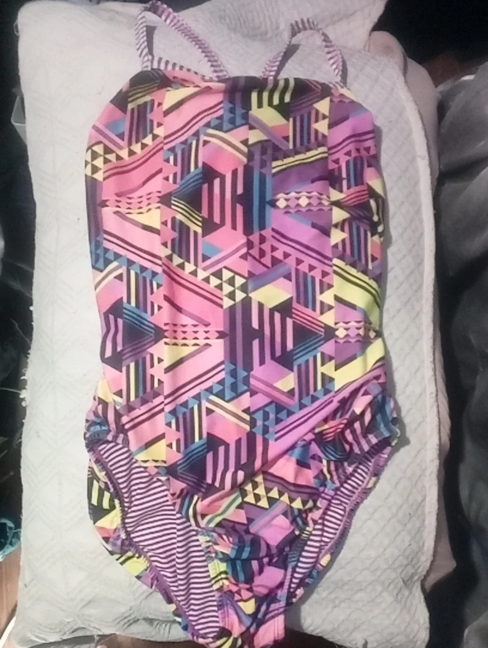 Girls' Geometric Print One-Piece Swimsuit - Pink & Multi